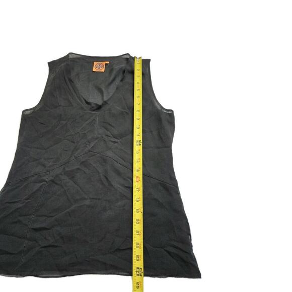 TORY BURCH Sz 8 Black Sheer 100% Silk Shell Top Dual Layer - Picture 7 of 9